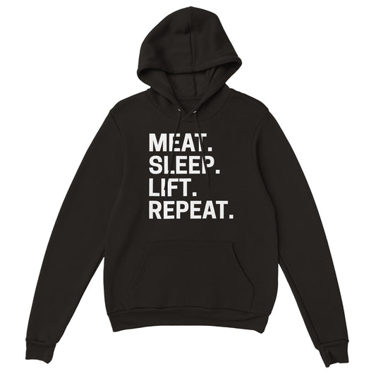 Meat. Sleep. Lift. Repeat. Premium Unisex Pullover Hoodie
